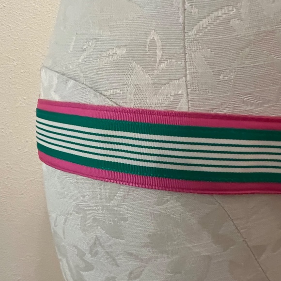 J Crew Grosgrain Striped Belt, Pink Green White, Chrome Buckle M/L - Picture 2 of 3